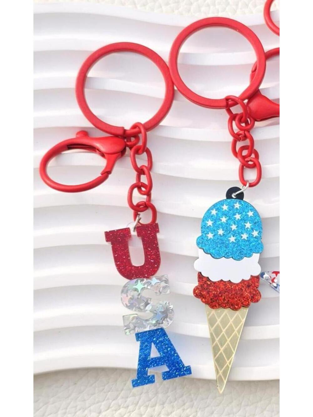 Patriotic USA Ice Cream Cone Keychain Set Fourth of July